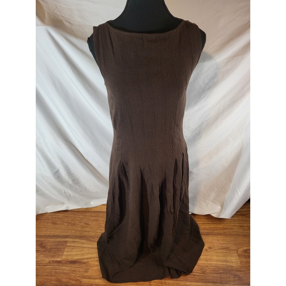 Vintage Genny Gianni Versace Brown Sheer Pleated Midi Dress Lined